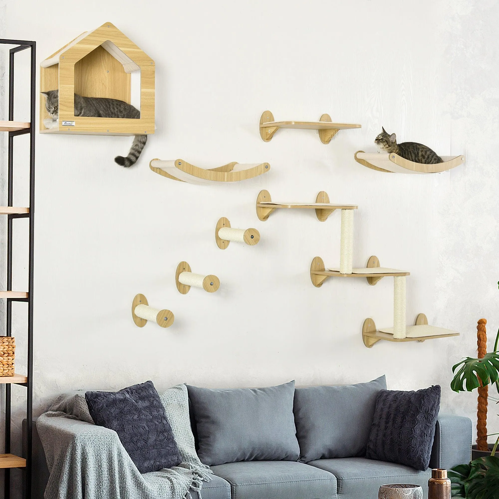 8-piece Cat Wall Shelves Set, Condo, Scratching Posts, for Indoor Cats