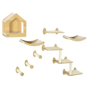 8-piece Cat Wall Shelves Set, Condo, Scratching Posts, for Indoor Cats