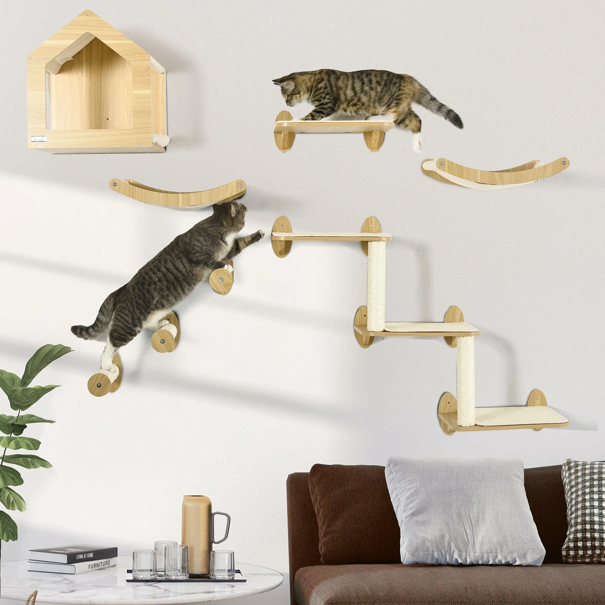8-piece Cat Wall Shelves Set, Condo, Scratching Posts, for Indoor Cats