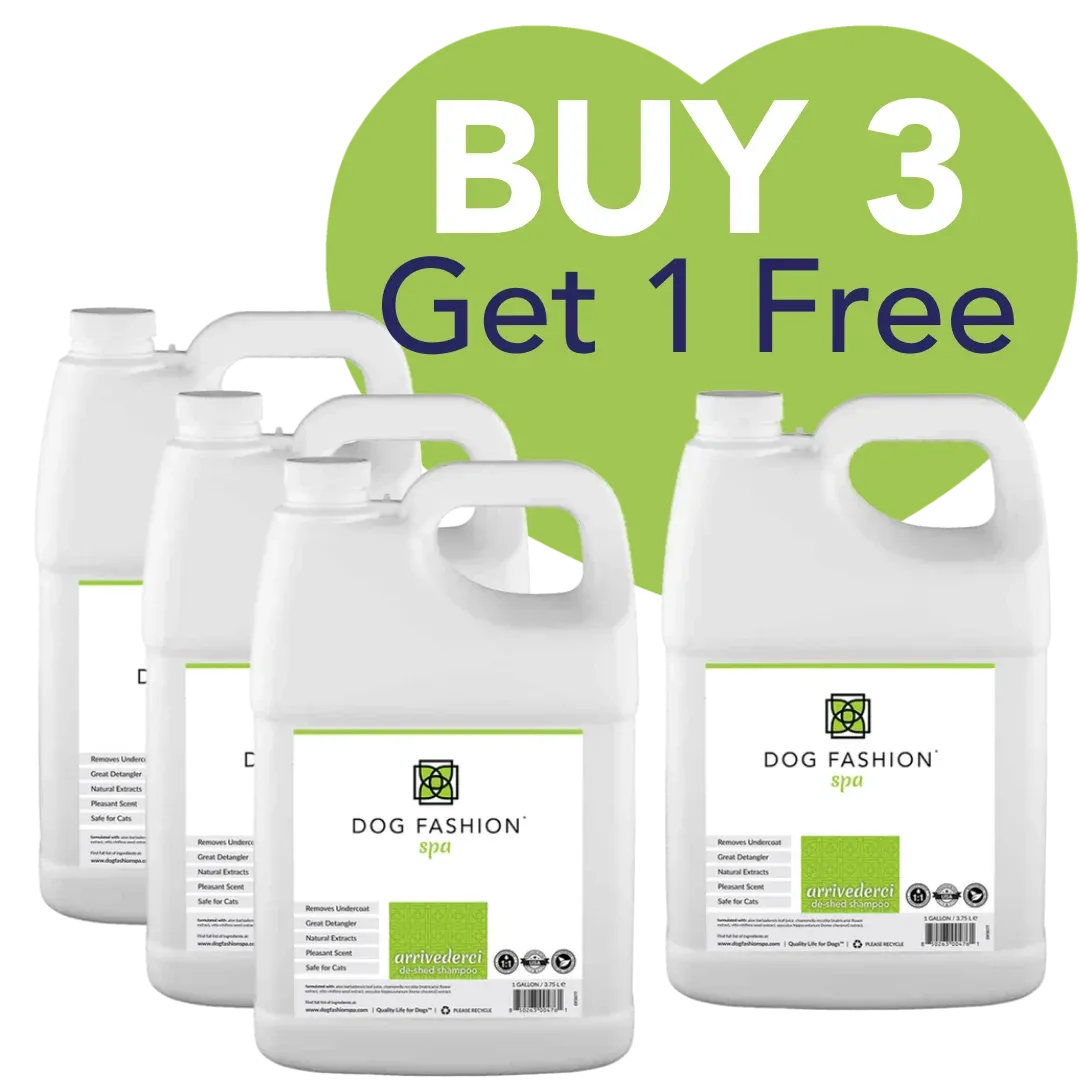 Arrivederci De-Shedding Gallon Shampoo and Conditioner Bundle Buy 3 Get 1 Free by Dog Fashion Spa