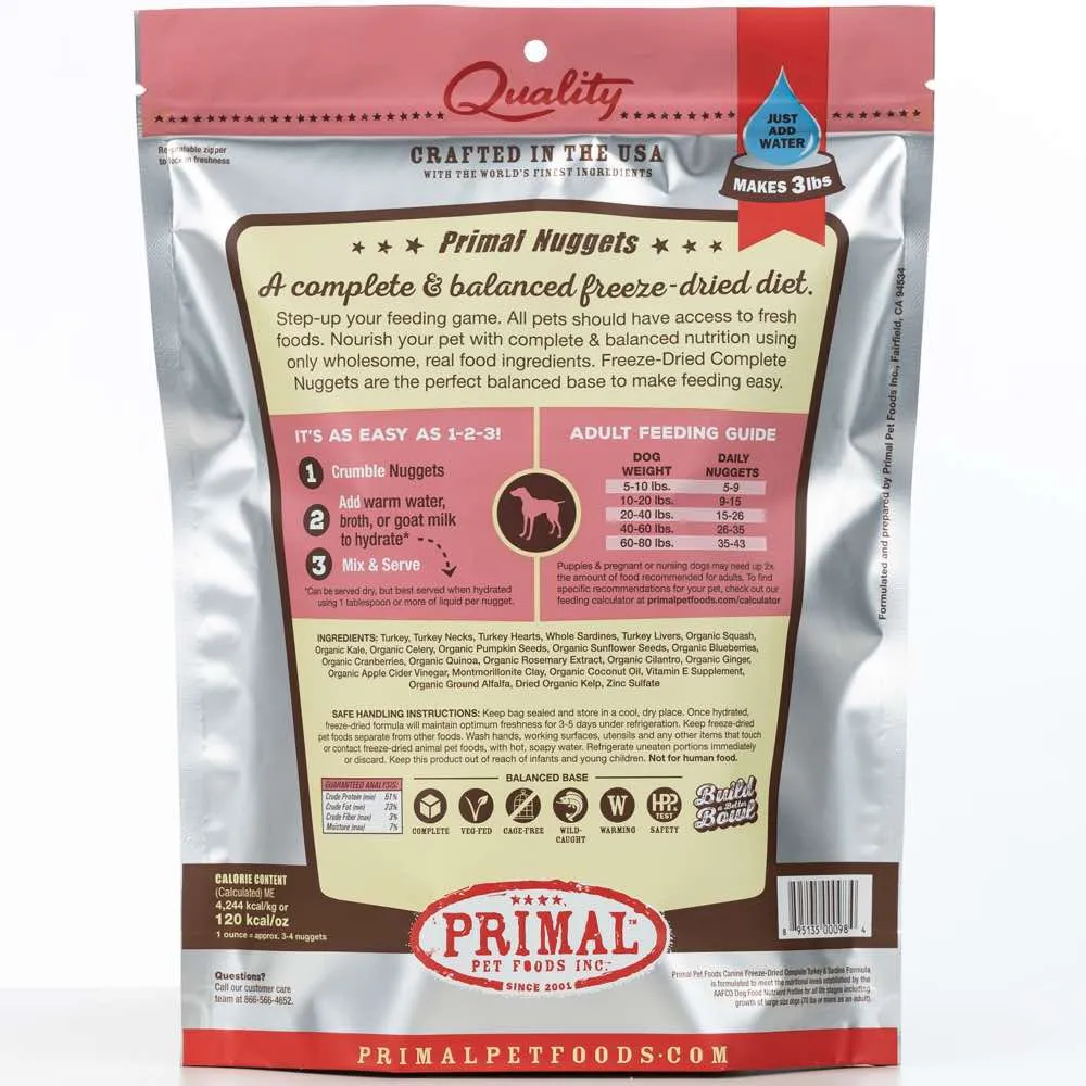 'BUNDLE DEAL': Primal Turkey & Sardine Formula Grain-Free Freeze-Dried Dog Food