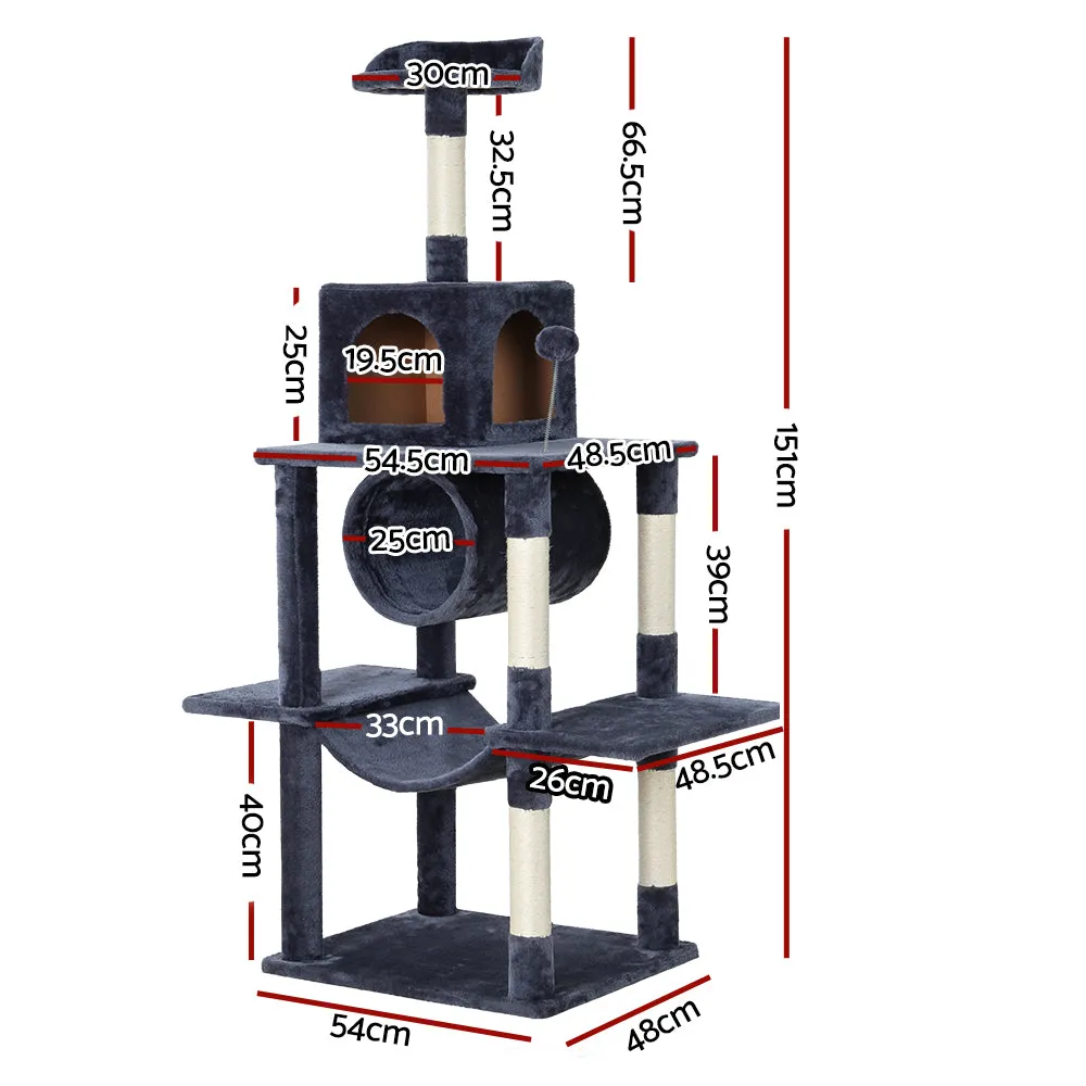 Cat Tree Tower Scratching Post Scratcher Wood Condo House Bed Trees 151cm - Grey