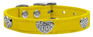 Crystal Heart Genuine Leather Dog Collar Yellow 22