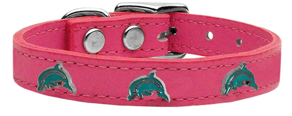 Dolphin Widget Genuine Leather Dog Collar Pink 10
