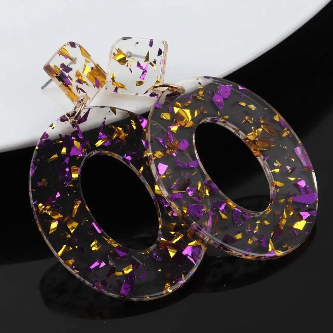 Geaux Tigers Earrings - LSU Tiger Earrings, Clear Acrylic LSU Earrings, Handmade Jewelry, Purple and Gold, LSU Football, Handmade Earrings