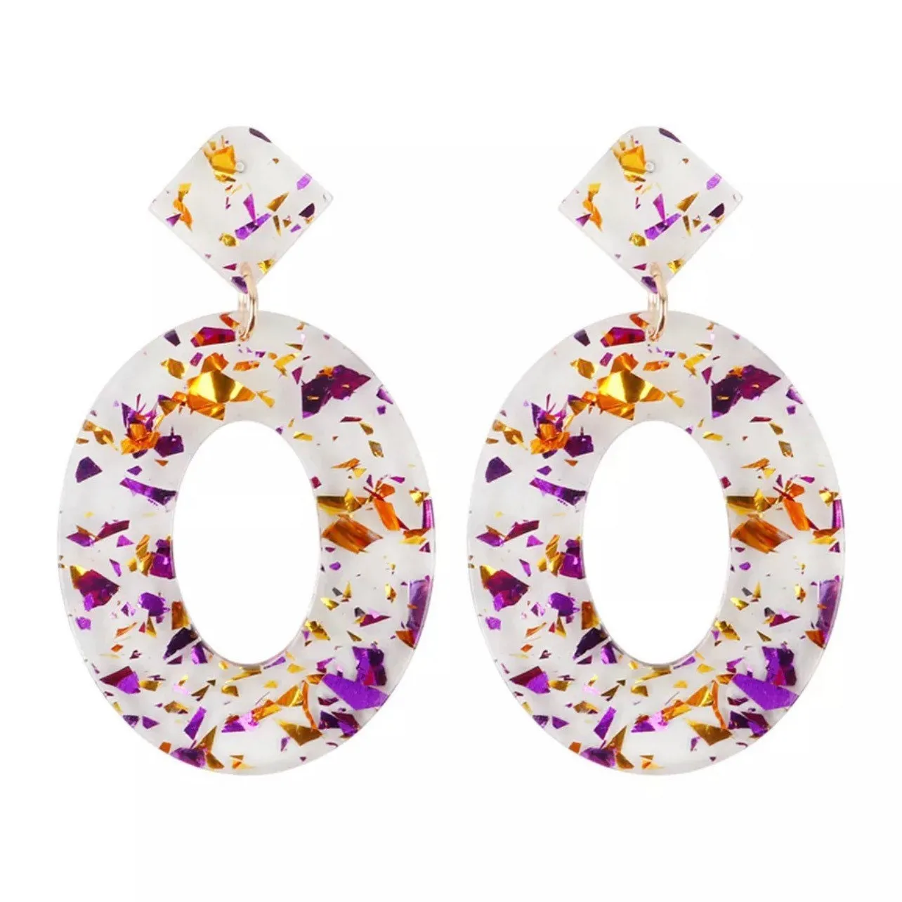 Geaux Tigers Earrings - LSU Tiger Earrings, Clear Acrylic LSU Earrings, Handmade Jewelry, Purple and Gold, LSU Football, Handmade Earrings