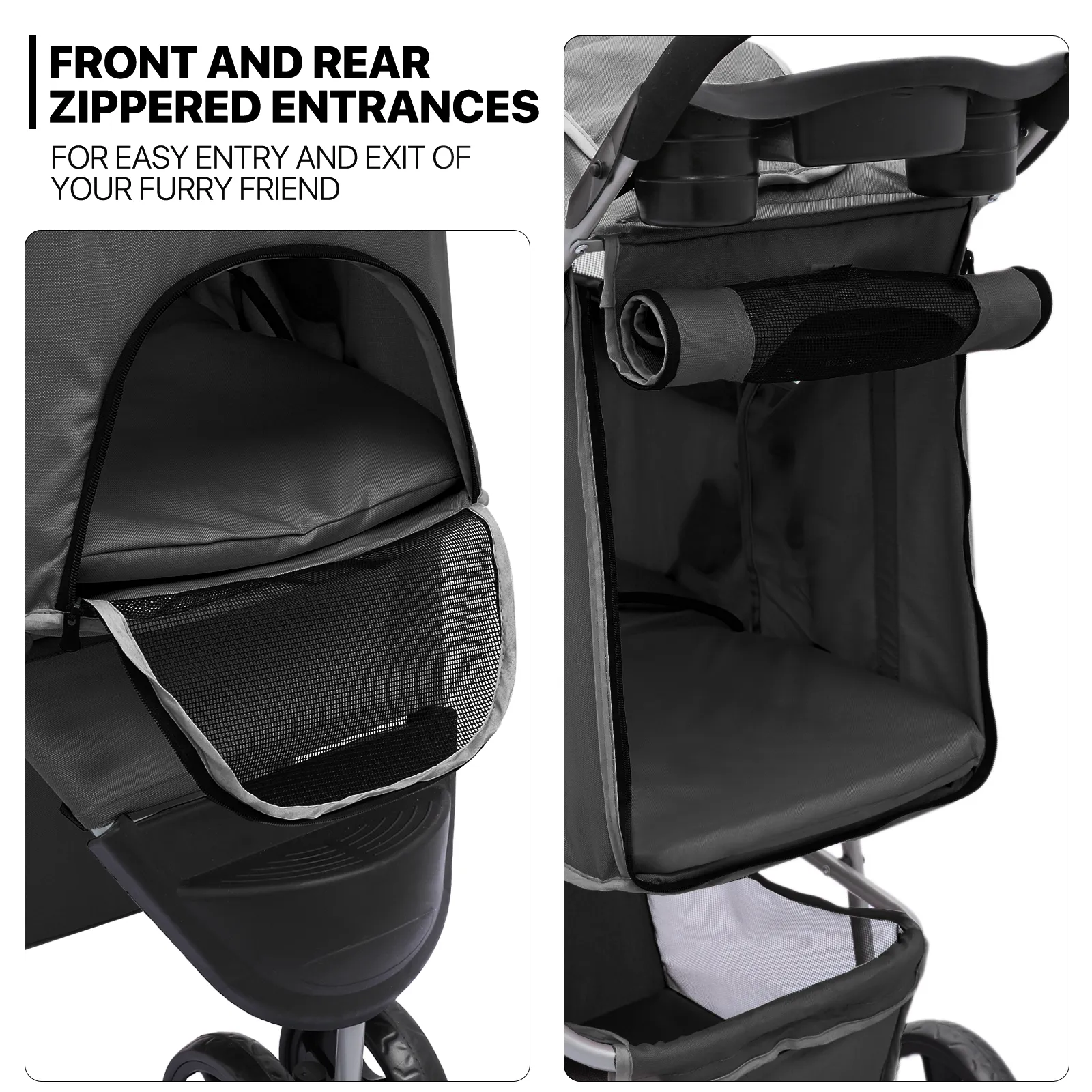 Pet Stroller - Adjustable Sunshade Storage Basket
