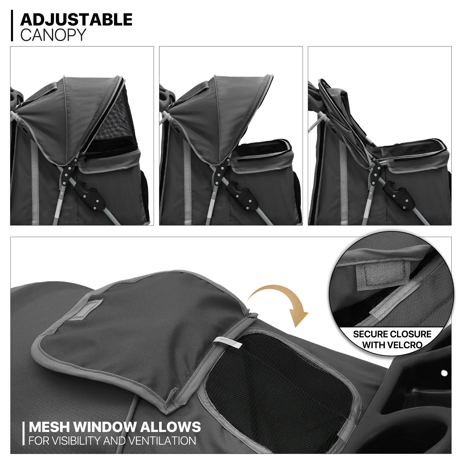 Pet Stroller - Adjustable Sunshade Storage Basket