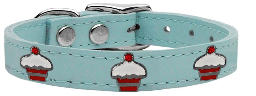 Red Cupcake Widget Genuine Leather Dog Collar Baby Blue 24