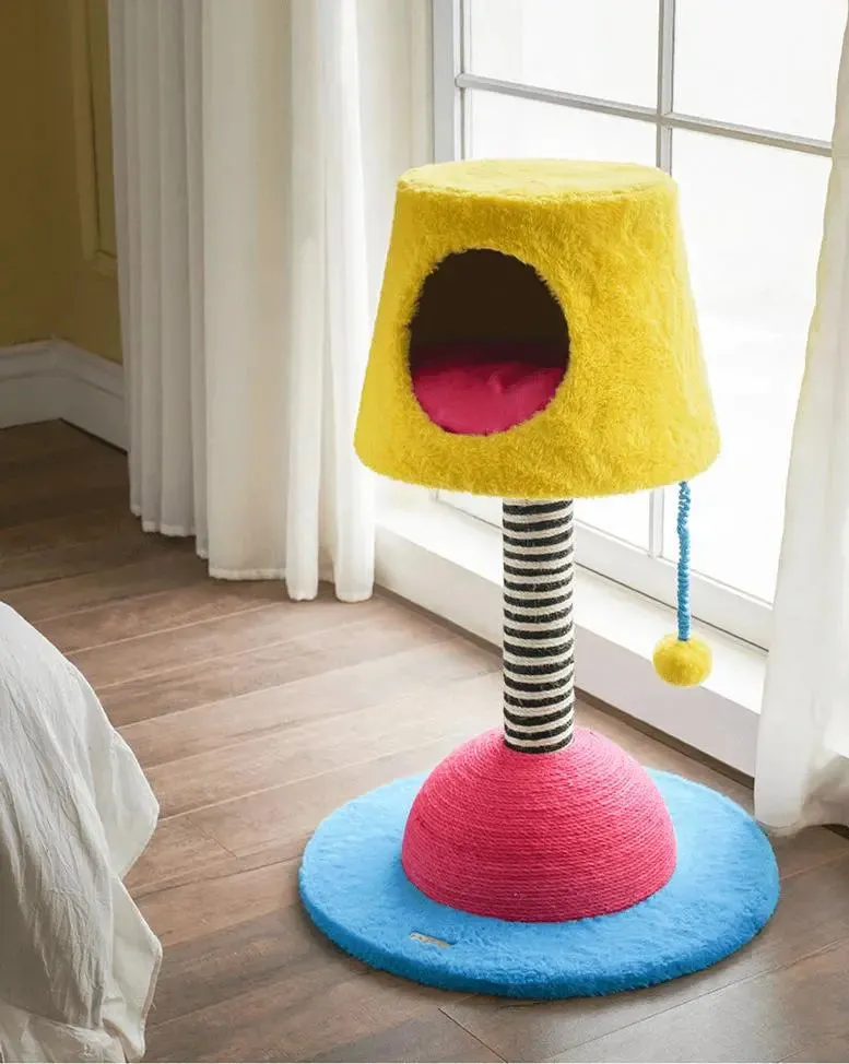Stylish Table Lamp Cat Condo with Scratching Post | Space-Saving Cat Furniture