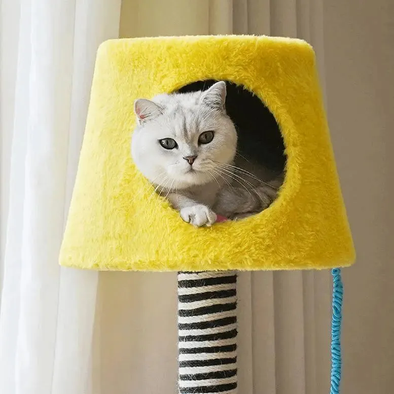 Stylish Table Lamp Cat Condo with Scratching Post | Space-Saving Cat Furniture