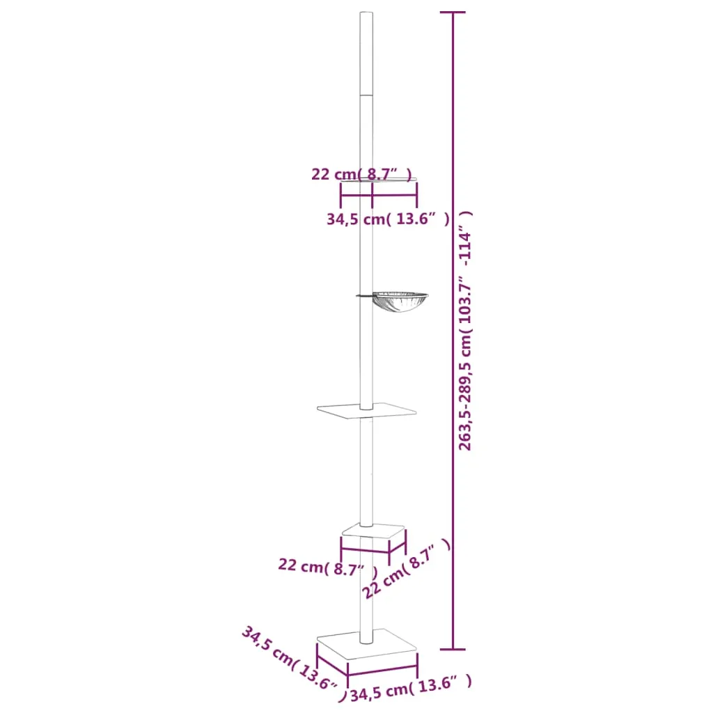 vidaXL Floor to Ceiling Cat Tree Dark Grey 263.5-289.5 cm